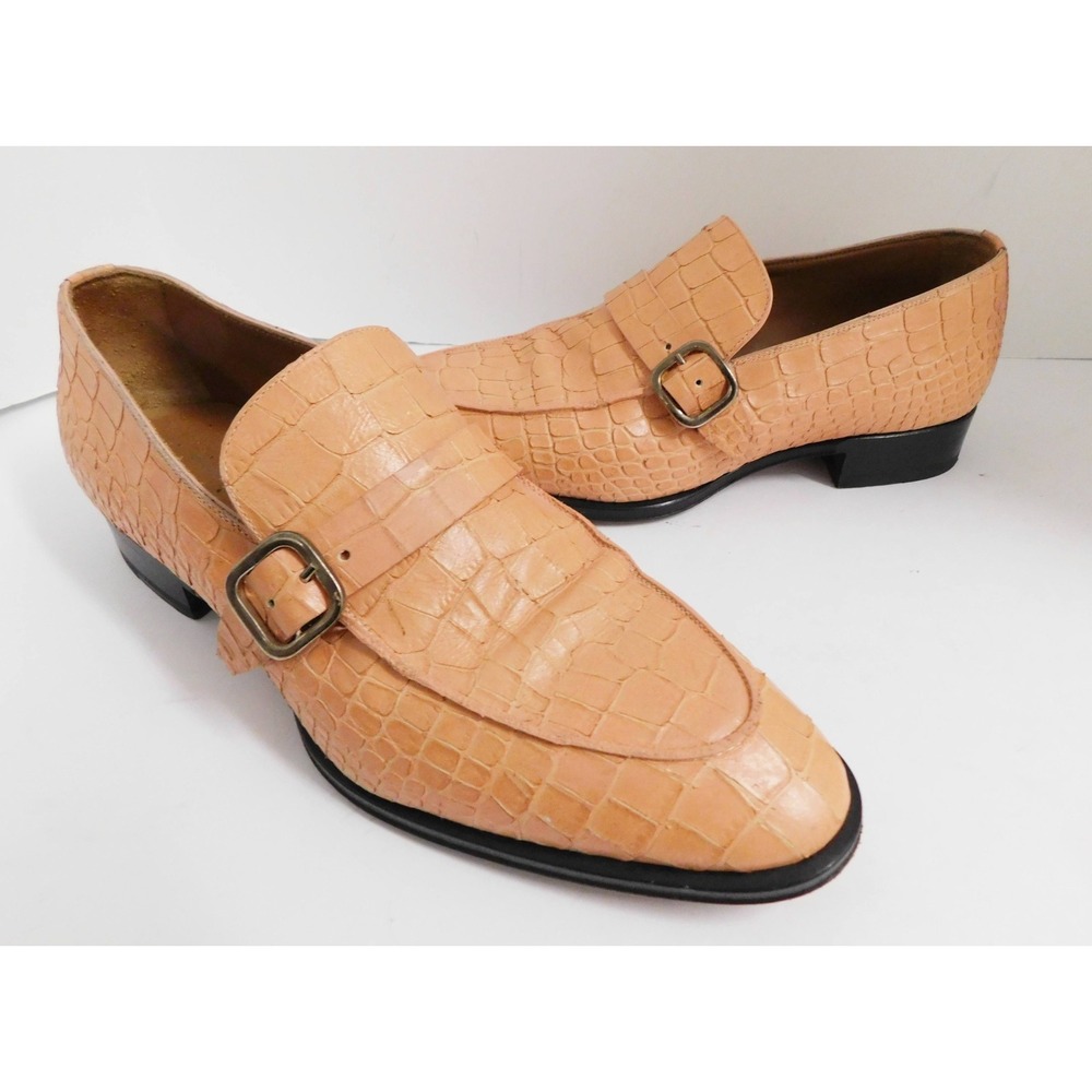 Giuseppe Zanotti Salmon Embossed Buckle Leather Loafers sz 42